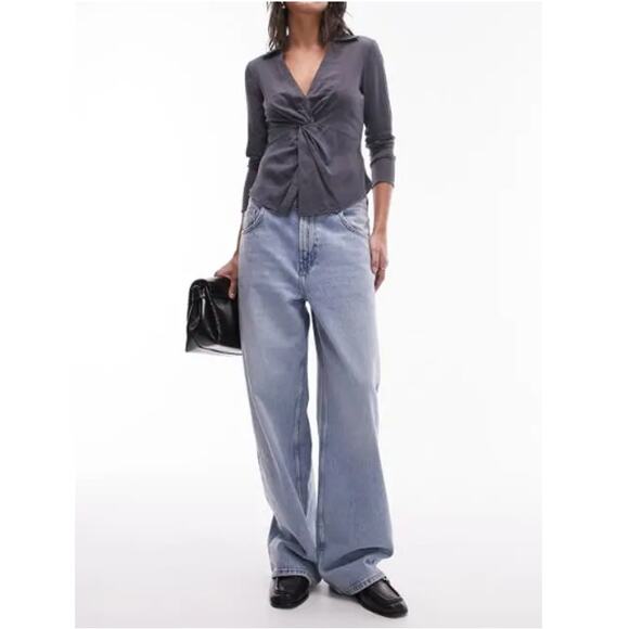 New TOPSHOP NORDSTROM Women's Charcoal Twist Front Top Size 4 - Picture 7 of 7